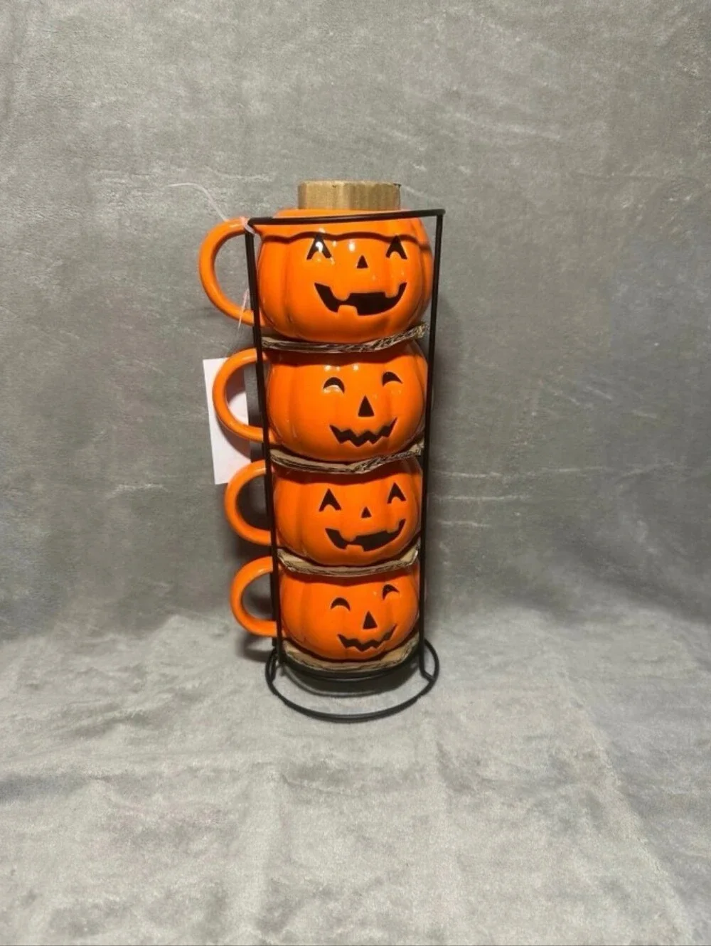 Halloween Jack-O-Lantern Stacking Mug Set with Metal Stand (4 Mugs)